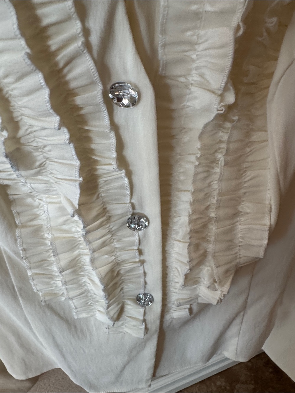 Cache Cream Ruffled Blazer Jacket with Rhinestone Buttons - Picture 5 of 7